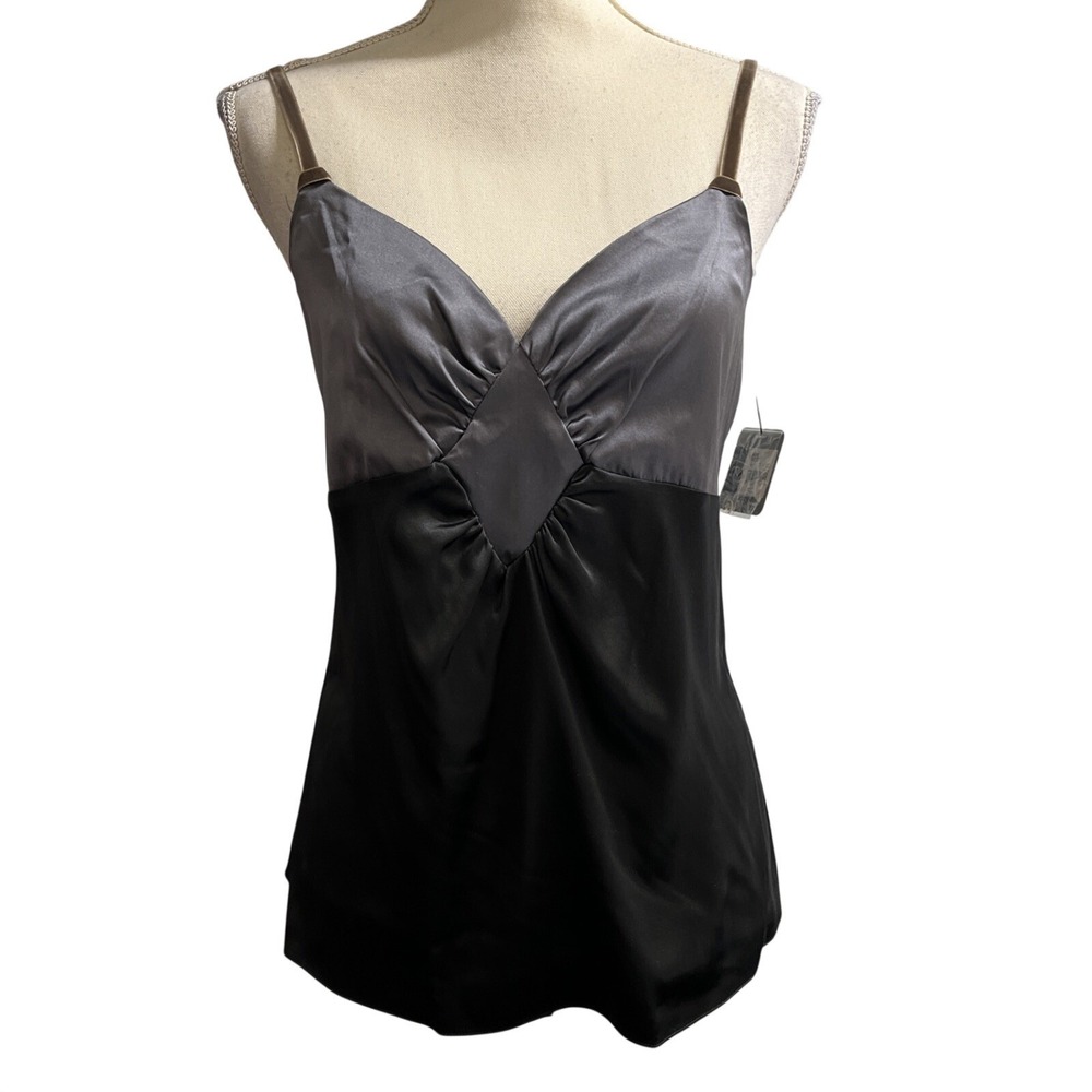 Y2K Babydoll Tank Top Gray Black Silk Blend Size S Velvet Straps Whimsigoth
